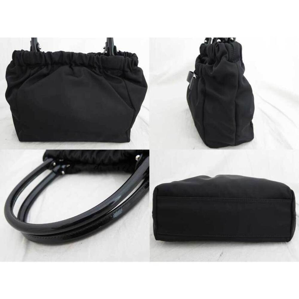 Salvatore Ferragamo Ribbon Tote Leather Handbag Patent Vara Bag Black